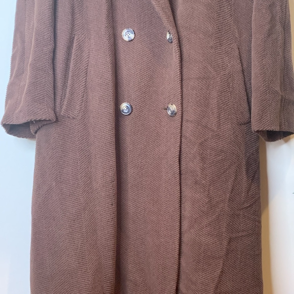 Les Copains | Brown Vintage Made in Italy Wool Textured Herringbone Coat L/XL - Picture 7 of 17